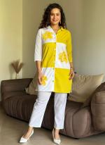 Cotton Yellow Casual Wear Printed Readymade Cord Set